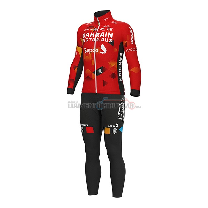 Abbigliamento Ciclismo Bahrain Victorious Manica Lunga 2022 Rosso